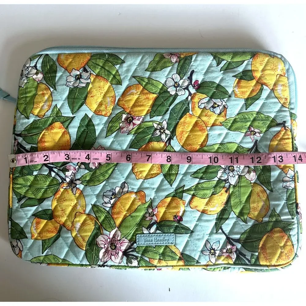 Vera Bradley Lemon Grove Laptop Sleeve Citrus Print Quilted Padded Case